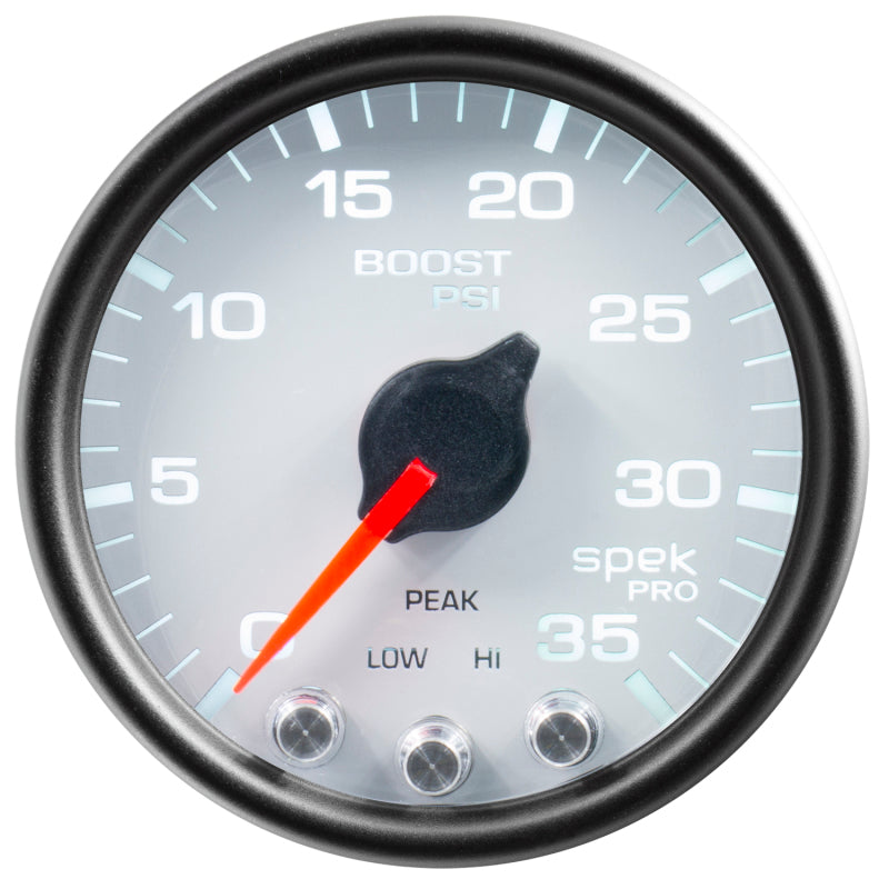 Autometer Spek-Pro Gauge Boost 2 1/16in 35psi Stepper Motor W/Peak & Warn White/Black - My Store