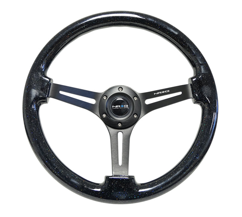 NRG Reinforced Steering Wheel (350mm / 3in. Deep) Black Multi Color Flake Wood w/ Black Matte Center - My Store