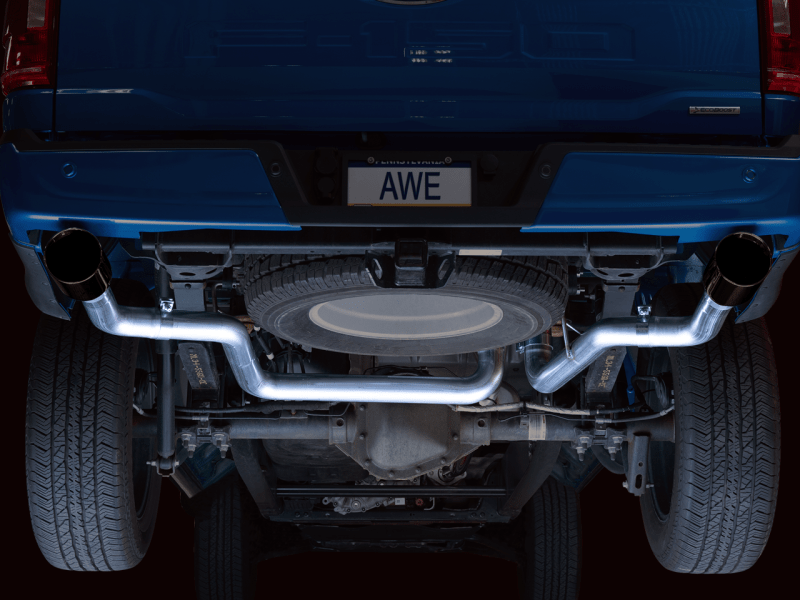 AWE 0FG 21+ Ford F150 Dual Split Rear Cat-Back Exhaust- 5in Diamond Black Tips - My Store