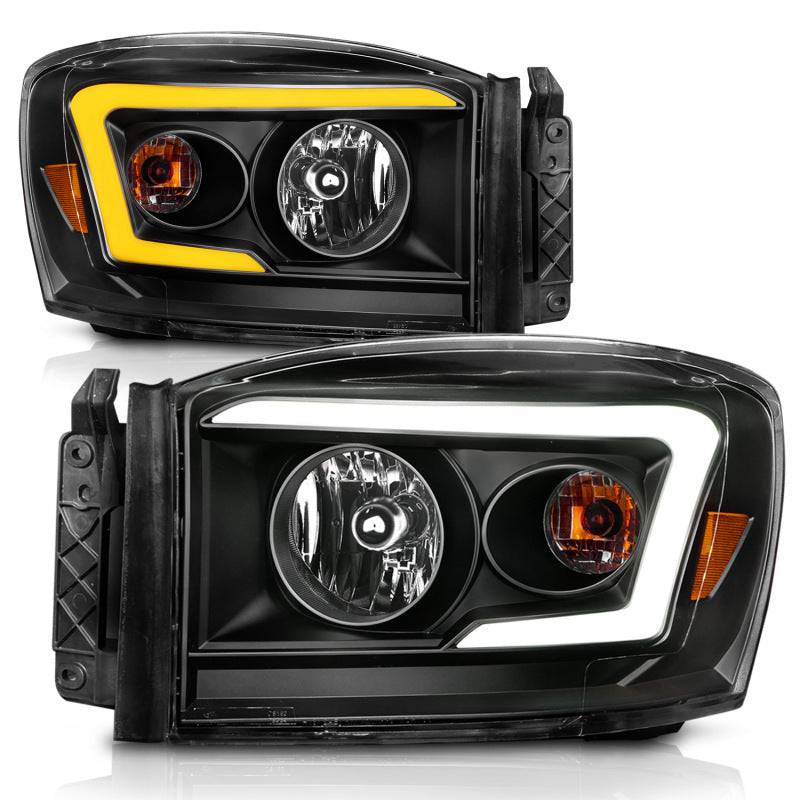 Anzo 06-09 Dodge RAM 1500/2500/3500 Headlights Black Housing/Clear Lens (w/Switchback Light Bars) - Mammoth Racing -