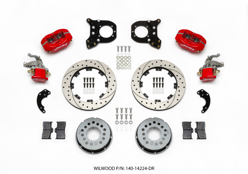 Wilwood Forged Dynalite P/S Rear Kit w/MC4 P-Brake Drill Red Chev 12 Bolt w/Clip Eliminator - My Store