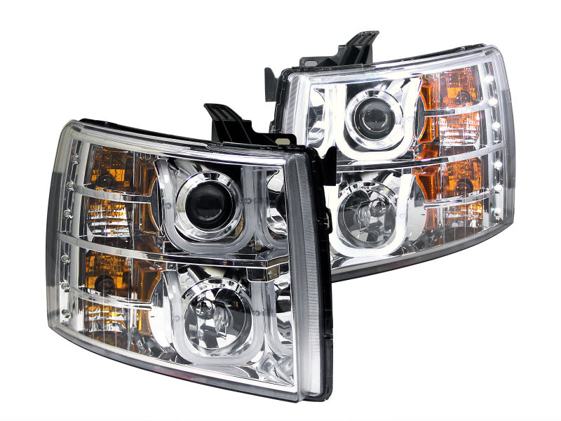 ANZO 2007-2013 Chevrolet Silverado 1500 Projector Headlights w/ U-Bar Chrome - Mammoth Racing -