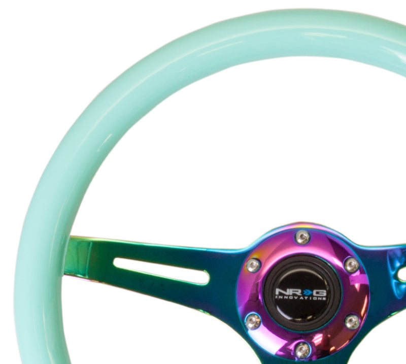 NRG Classic Wood Grain Steering Wheel (350mm) Minty Fresh Color w/Neochrome 3-Spoke Center - My Store