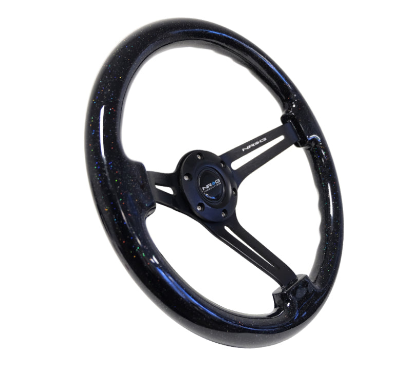 NRG Reinforced Steering Wheel (350mm / 3in. Deep) Black Multi Color Flake Wood w/ Black Matte Center - My Store