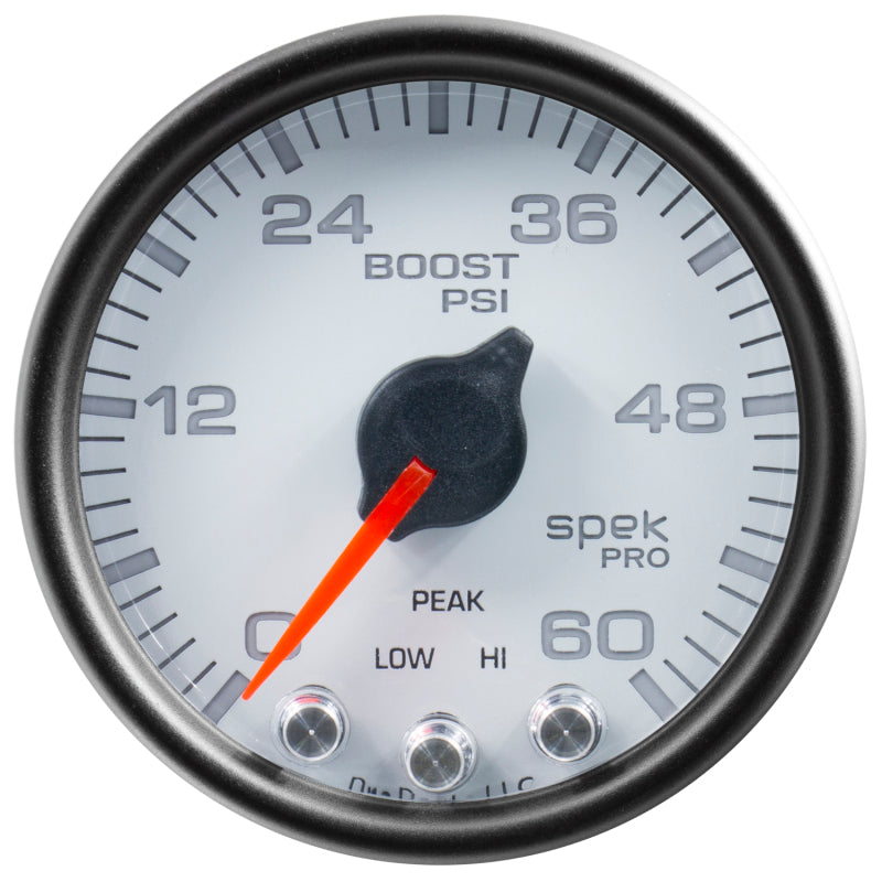 Autometer Spek-Pro Gauge Boost 2 1/16in 60psi Stepper Motor W/Peak & Warn Wht/Blk - My Store