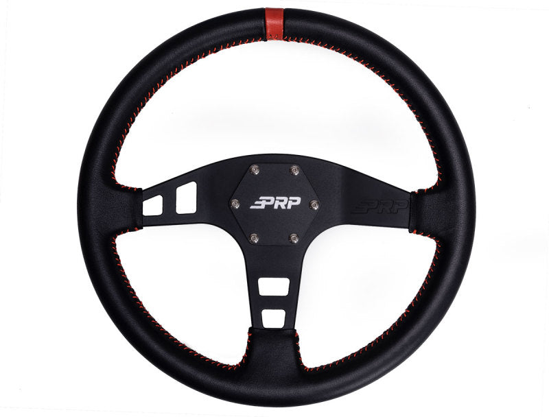 PRP Flat Leather Steering Wheel- Red - Mammoth Racing -