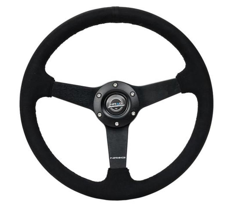 NRG Sport Steering Wheel (350mm/ 1.5in. Deep) Matte Black Spoke/ Black Alcantara w/ Black Stitching - My Store