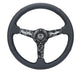 NRG Sport Steering Wheel (350mm/ 1.5in. Deep) Black Etched Spokes/ Black Leather w/ Black Stitch - My Store