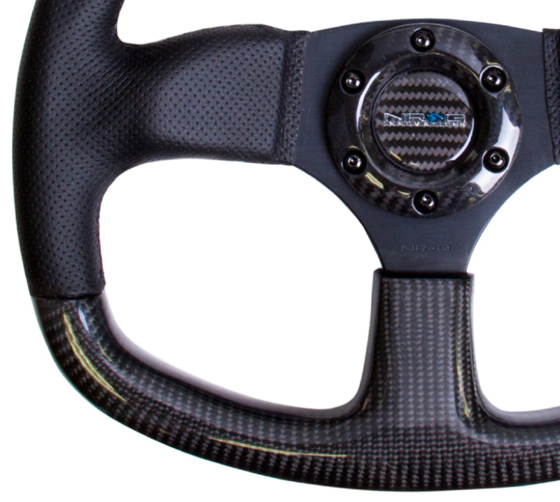 NRG Carbon Fiber Steering Wheel (320mm) Flat Bottom & Leather Trim w/Black Stitching - My Store