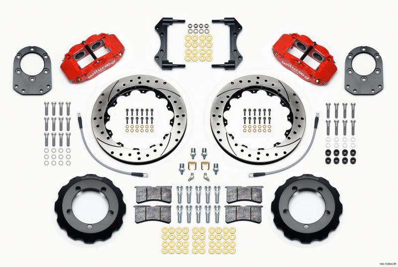 Wilwood Narrow Superlite 4R Front Hat Kit 12.88in Drill Red 66-75 Ford Bronco Dana 30/44 w/Lines - Mammoth Racing -