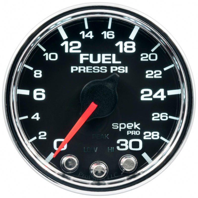 Autometer Spek-Pro Gauge Fuel Press 2 1/16in 30psi Stepper Motor W/Peak & Warn Blk/Chrm - My Store