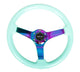 NRG Reinforc Steering Wheel (350mm / 3in. Deep) Minty Fresh Wood Grain w/Neochrome 3-Spoke Center - My Store