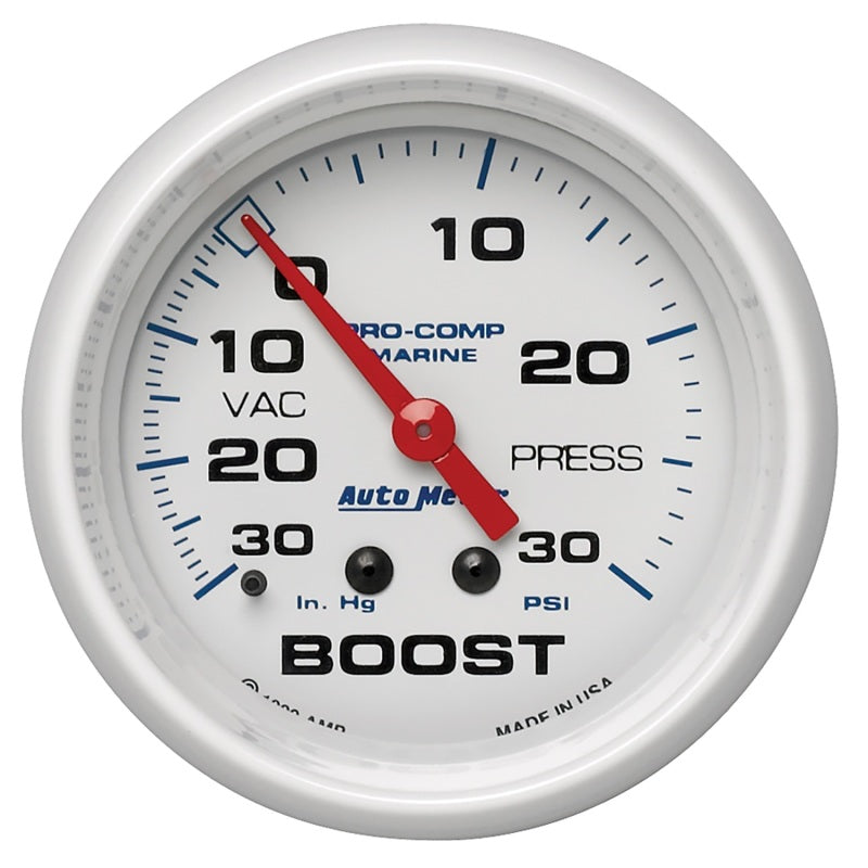 Autometer Marine White Gauge 2-5/8in Mechanical Vacuum/Boost Gauge 30inhg-30psi - My Store