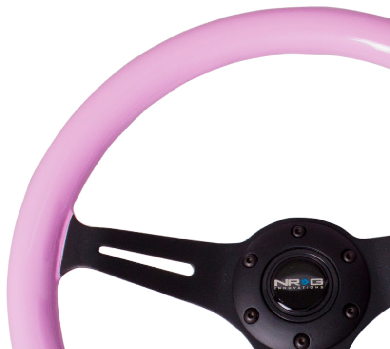 NRG Classic Wood Grain Steering Wheel (350mm) Solid Pink Painted Grip w/Black 3-Spoke Center - My Store