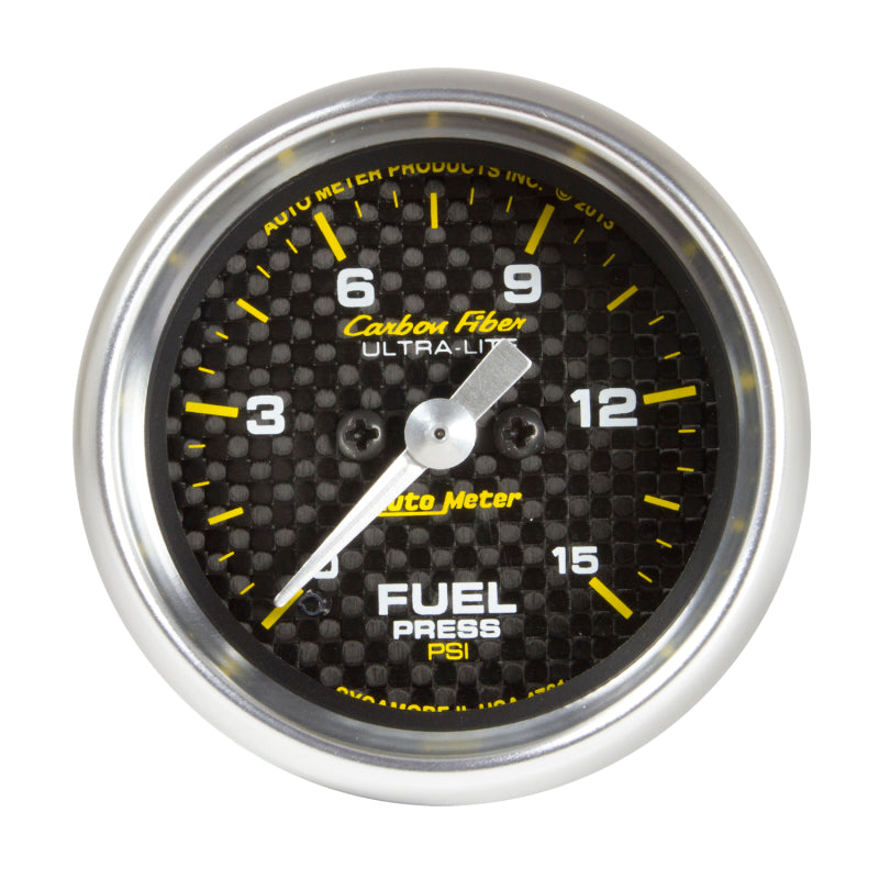 Autometer Carbon Fiber 52.4mm Full Sweep Electronic 0-15 PSI Fuel Pressure Gauge - My Store