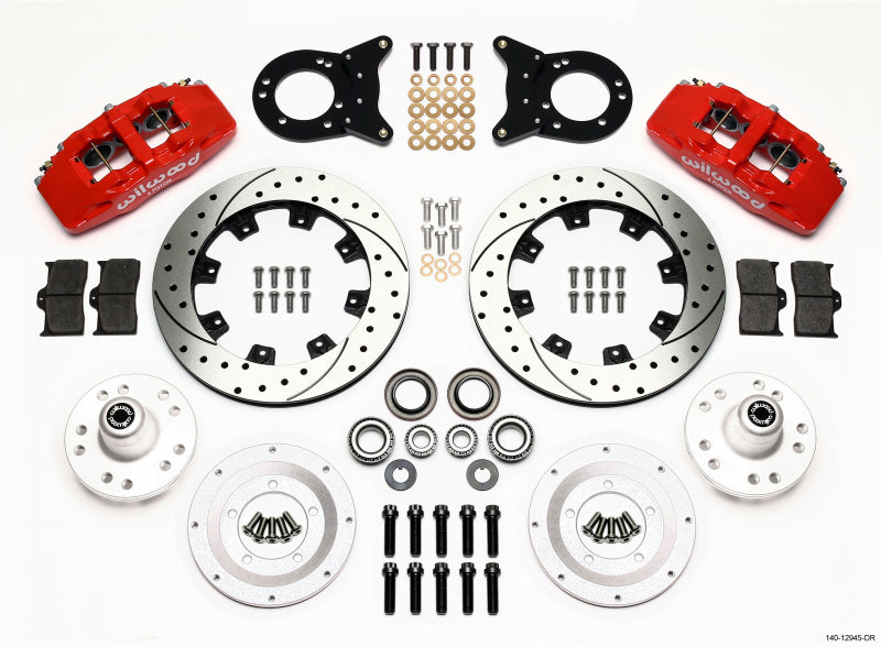 Wilwood Dynapro 6 Front Hub Kit 12.19in Drill Red 1970-1973 Mustang Disc & Drum Spindle - Mammoth Racing -