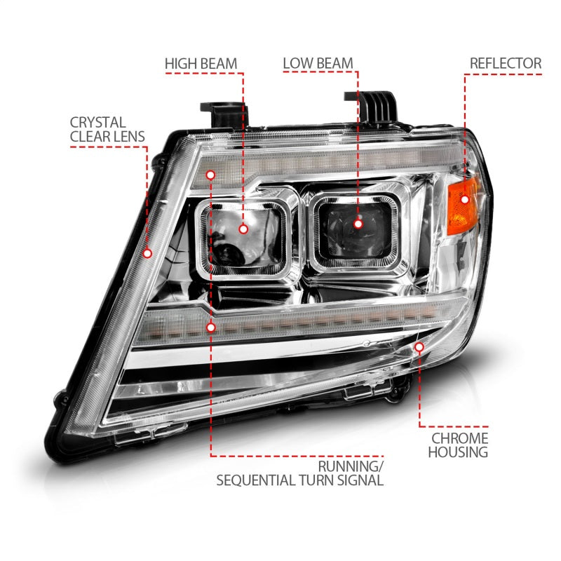 ANZO 09-20 Nissan Frontier Chrome Projector Plank Style DRL w/ Switchback & Sequential LED DRL - Mammoth Racing -
