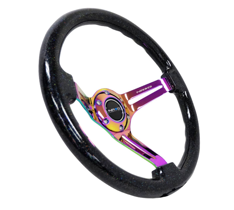 NRG Reinforced Steering Wheel (350mm / 3in. Deep) Blk Multi Color Flake w/ Neochrome Center Mark - My Store