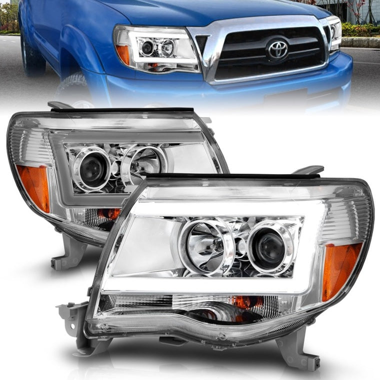 ANZO 2005-2011 Toyota Tacoma Projector Headlights w/ Light Bar Chrome Housing - Mammoth Racing -