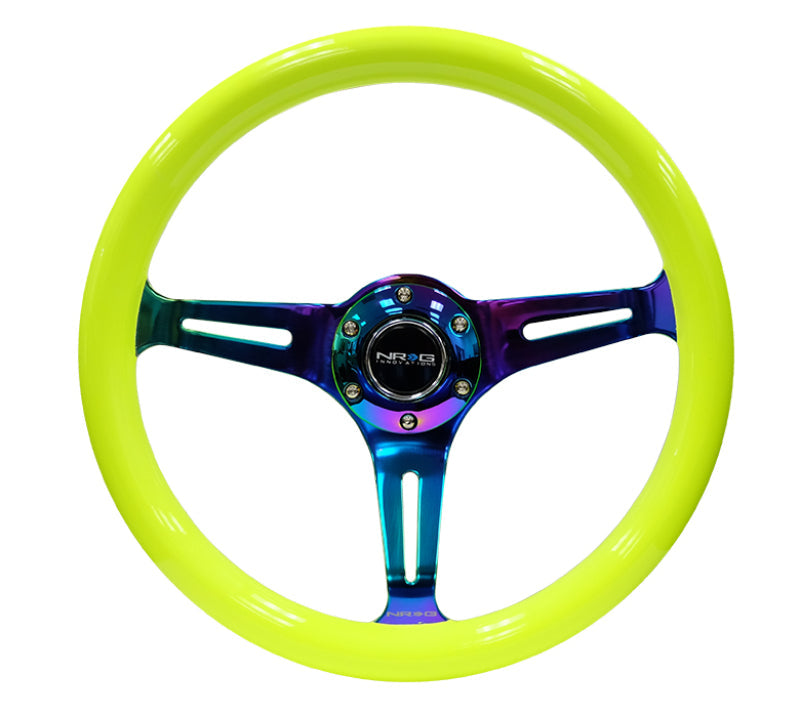 NRG Classic Wood Grain Steering Wheel (350mm) Neon Yellow Color w/Neochrome Spokes - My Store