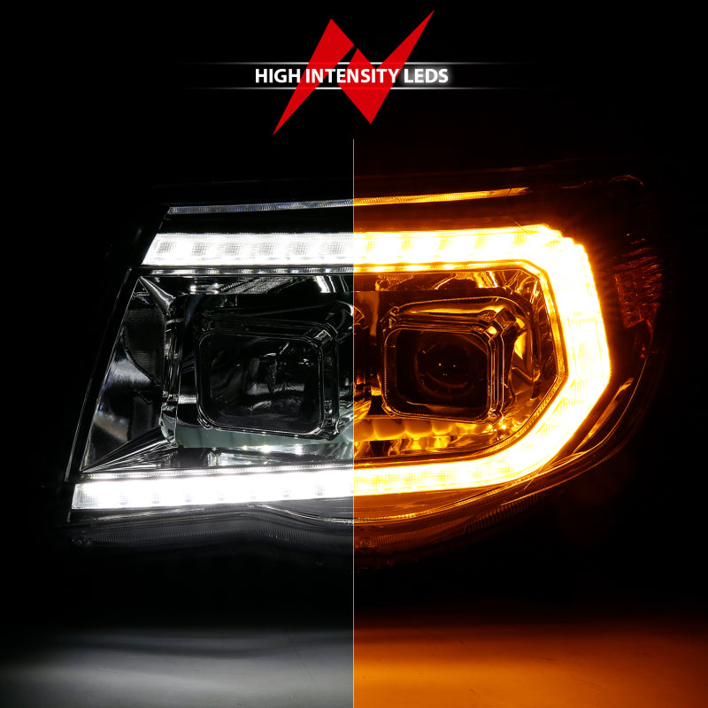 ANZO 05-11 Toyota Tacoma Projector Headlights w/Light Bar Switchback Chrome Housing - Mammoth Racing -
