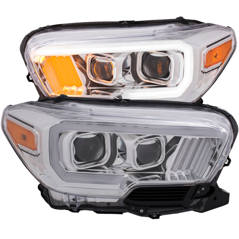 ANZO 2016-2017 Toyota Tacoma Projector Headlights w/ Plank Style Design Chrome w/ Amber - Mammoth Racing -