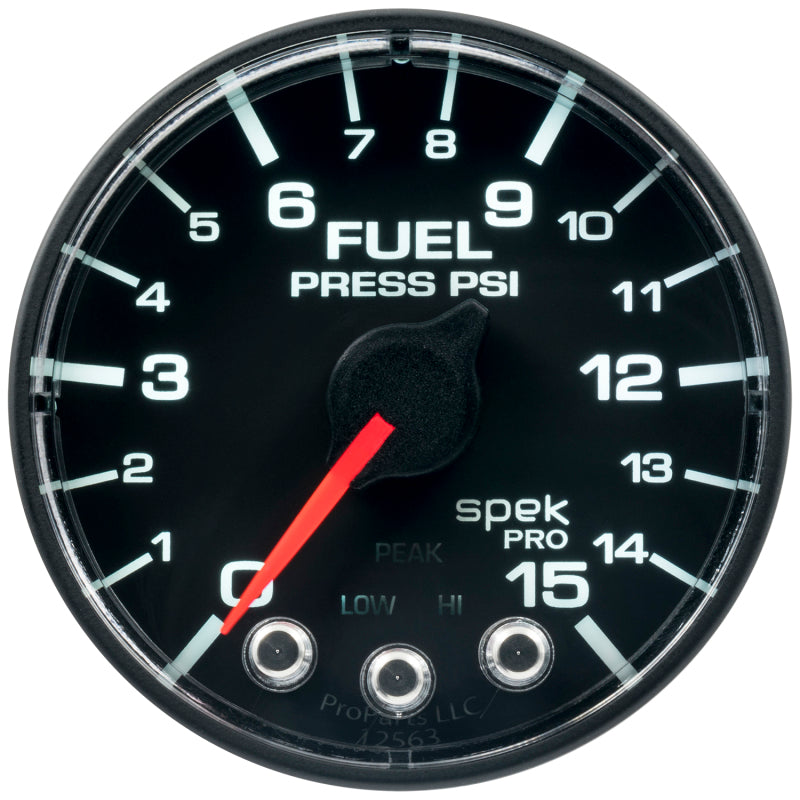 Autometer Spek-Pro Gauge Fuel Press 2 1/16in 15psi Stepper Motor W/Peak & Warn Blk/Blk - My Store