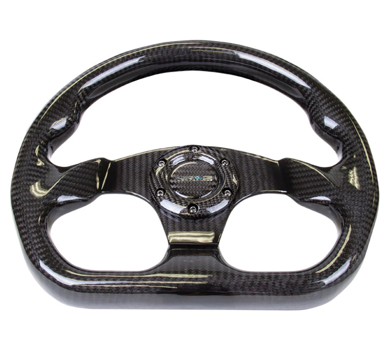 NRG Carbon Fiber Steering Wheel (320mm) Flat Bottom w/Shiny Black Carbon - My Store