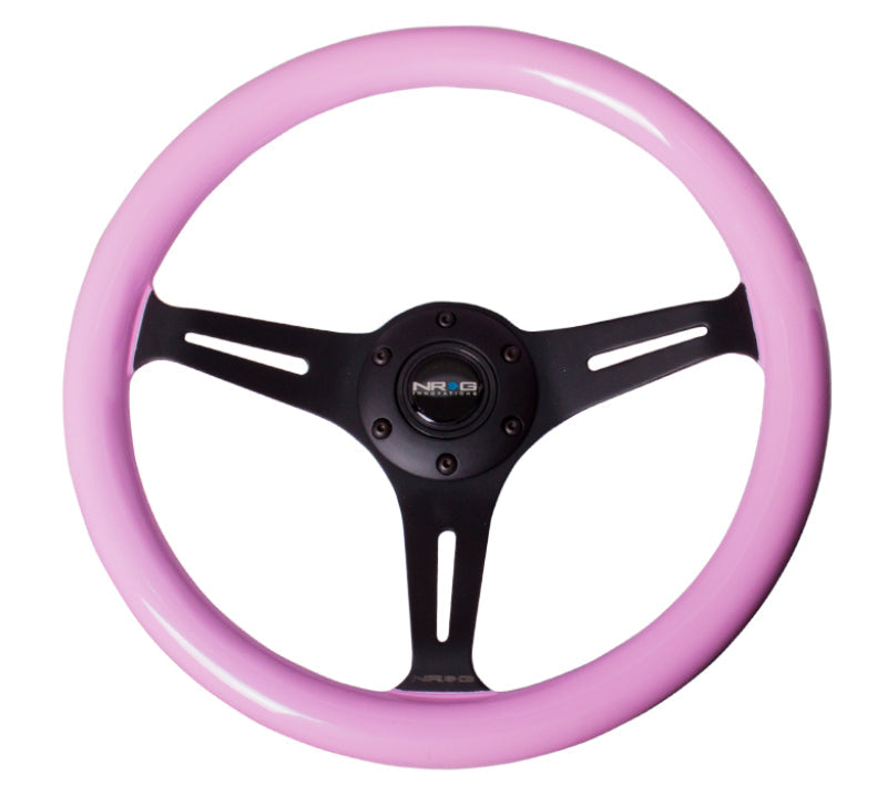 NRG Classic Wood Grain Steering Wheel (350mm) Solid Pink Painted Grip w/Black 3-Spoke Center - My Store