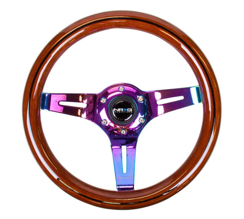 NRG Classic Wood Grain Steering Wheel (310mm) Dark Wood & Black Line Inlay w/Neochrome 3-Spoke Ctr. - My Store