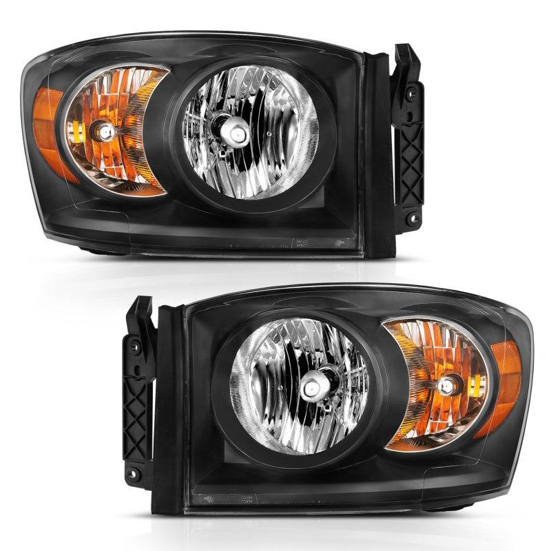 ANZO 2006-2009 Dodge Ram 1500 Crystal Headlight Black Amber - My Store