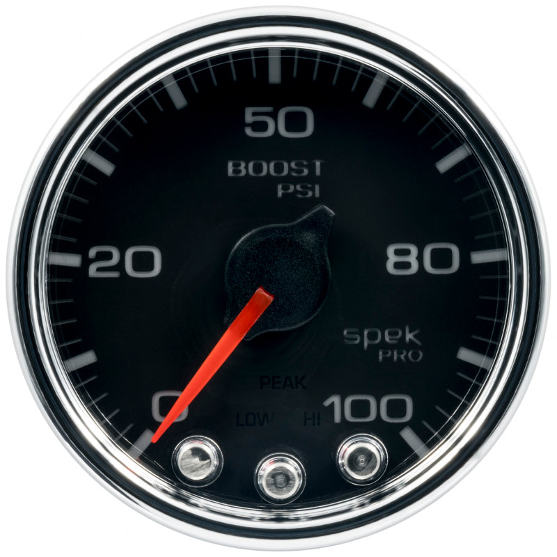 Autometer Spek-Pro Gauge Boost 2 1/16in 100psi Stepper Motor W/Peak & Warn Blk/Chrm - My Store