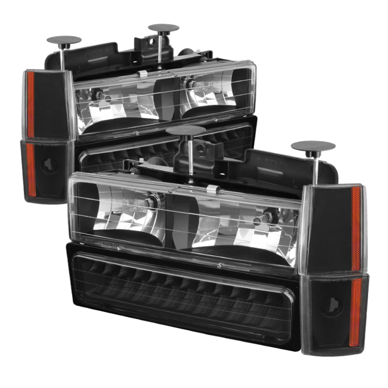 Xtune GMC Yukon 92-93 Crystal Headlights w/ Corner & LED Bumper Black HD-JH-GMCCK88-LED-AM-BK-SET - Mammoth Racing -
