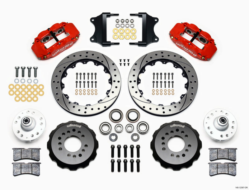 Wilwood Narrow Superlite 6R Front Hub Kit 12.88in Red Heidts Tri -5 2 inch Drop Spindle - Mammoth Racing -
