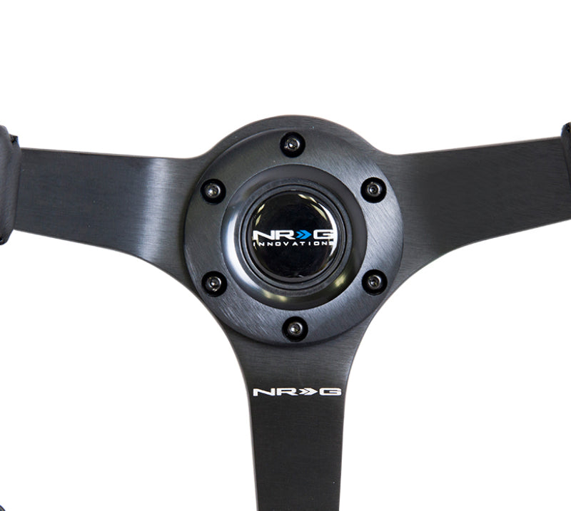 NRG Reinforced Steering Wheel (350mm / 3in. Deep) Bk Leather w/Bk BBall Stitch (Odi Bakchis Edition) - My Store