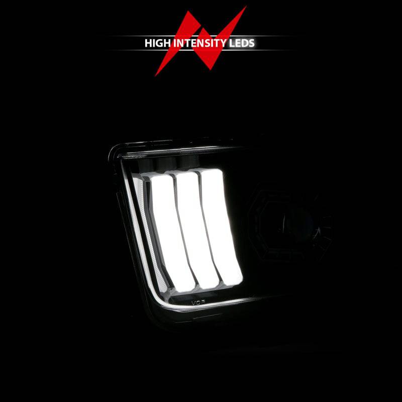 ANZO 05-09 Ford Mustang (w/Factory Halogen HL Only) Projector Headlights w/Light Bar Black Housing - Mammoth Racing -