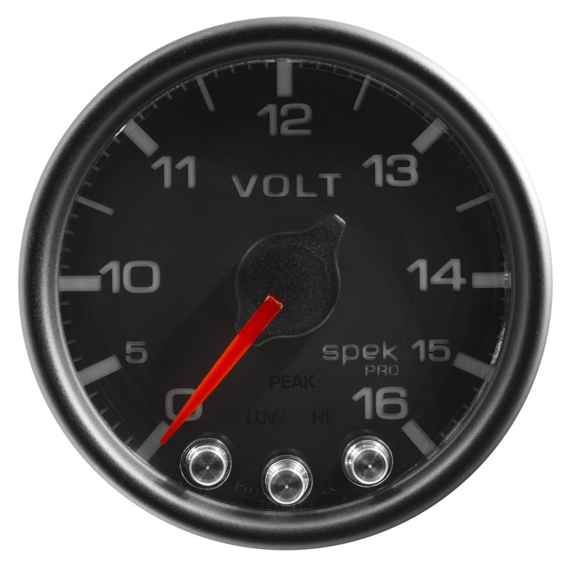 Autometer Spek-Pro Gauge Voltmeter 2 1/16in 16V Stepper Motor W/Peak & Warn Blk/Blk - My Store
