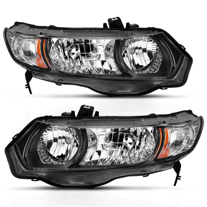 ANZO 2006-2009 Honda Civic 2 Door Crystal Headlight Black Amber (OE Replacement) - Mammoth Racing -