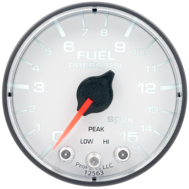 Autometer Spek-Pro Gauge Fuel Press 2 1/16in 15psi Stepper Motor W/Peak & Warn Wht/Blk - My Store