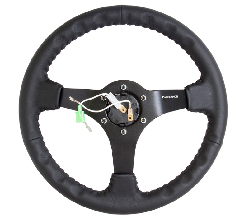 NRG Reinforced Steering Wheel (350mm / 3in. Deep) Bk Leather w/Bk BBall Stitch (Odi Bakchis Edition) - My Store