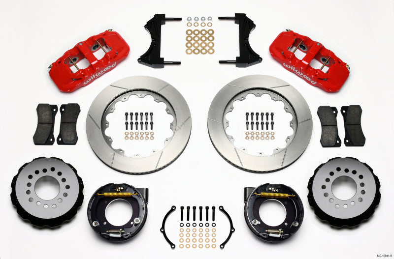 Wilwood Aero4 Rear P-Brake Kit 14.00in Red Chevy C-10 2.42 Offset 5-lug - Mammoth Racing -