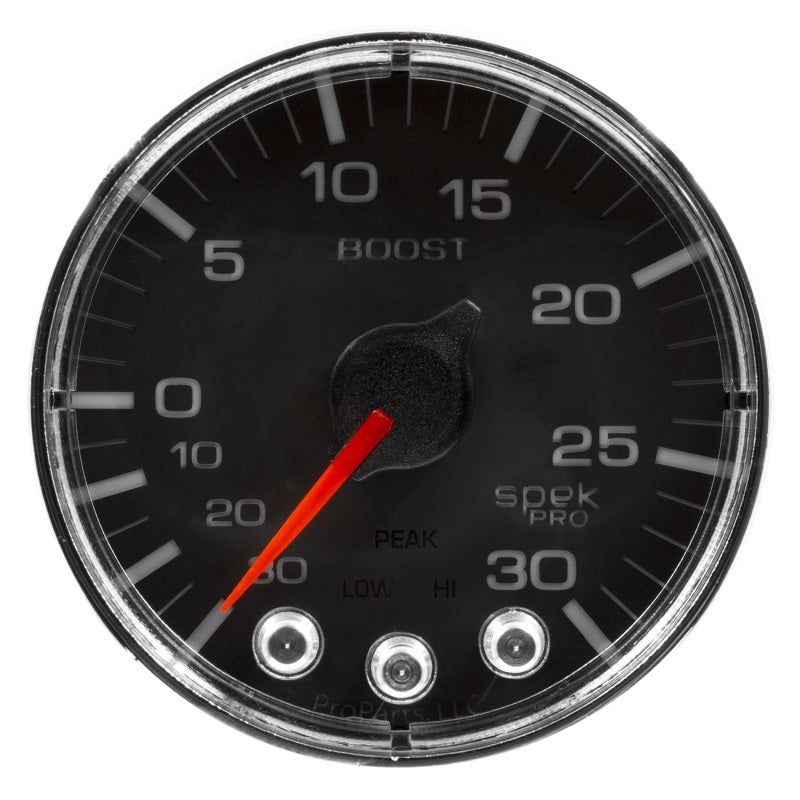 Autometer Spek-Pro Gauge Vac/Boost 2 1/16in 30Inhg-30psi Stepper Motor W/Peak & Warn Black/Chrome - My Store