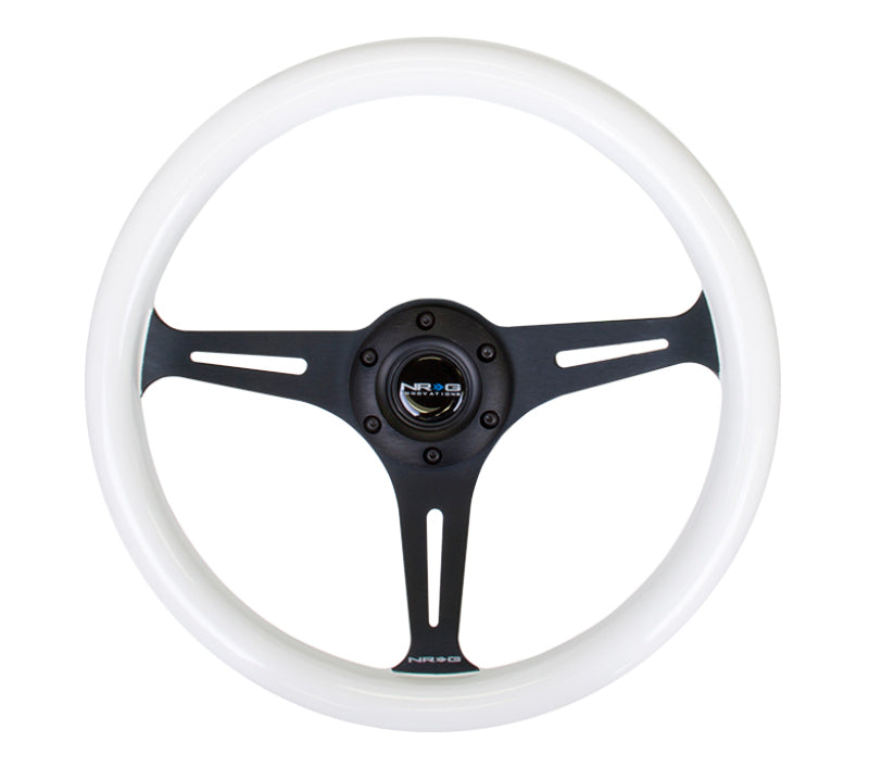 NRG Classic Wood Grain Steering Wheel (350mm) Glow-N-The-Dark Green Grip w/Black 3-Spoke Center - My Store