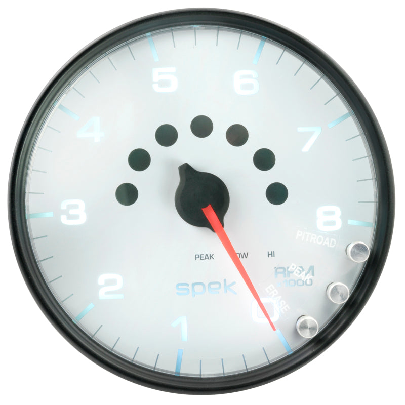 Autometer Spek-Pro Gauge Tachometer 5in 8K Rpm W/Shift Light & Peak Mem White/Black - My Store
