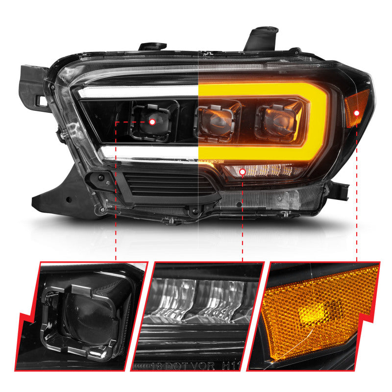 ANZO 16-22 Toyota Tacoma SR/SR5 ONLY Full LED Proj Headlights w/Light Bar Seq. Blk w/Initiation Lgt - Mammoth Racing -