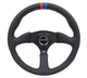 NRG Reinforced Steering Wheel (350mm / 2.5in Deep) Blk Leather w/M3 stitch Matte Blk 3-Spoke Center - My Store