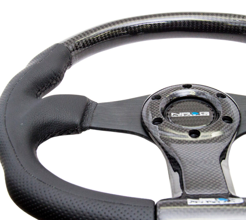 NRG Carbon Fiber Steering Wheel (350mm) Oval Shape Black w/Leather Trim - My Store