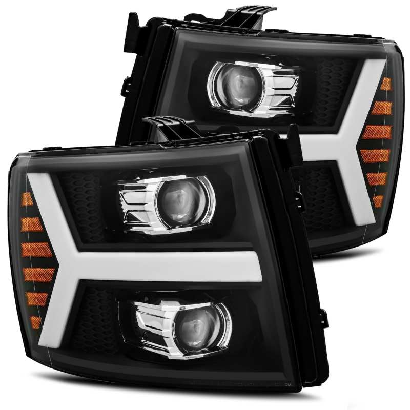 AlphaRex 07-13 Chevy 1500HD PRO-Series Proj Headlight Plank Style Matte Blk w/Activ Light/Seq Signal - My Store