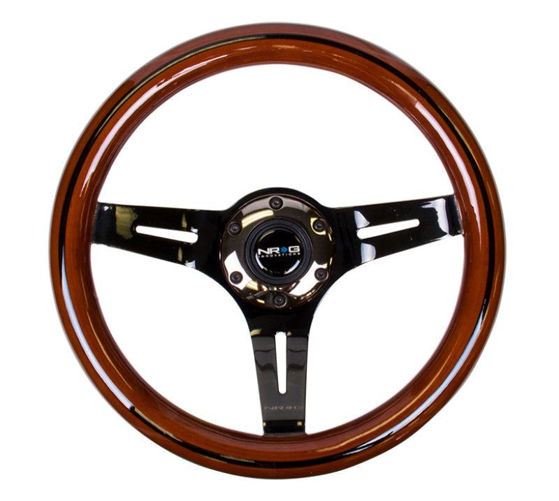 NRG Classic Wood Grain Steering Wheel (310mm) Dark Wood & Black Line Inlay w/Blk Chrome 3-Spoke Ctr. - My Store