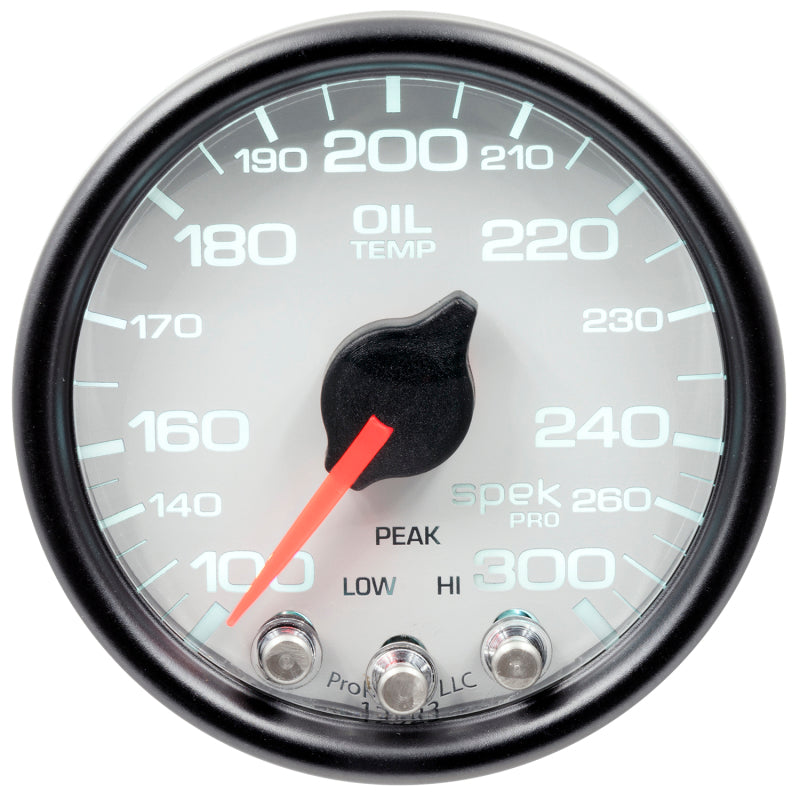Autometer Spek-Pro Gauge Oil Temp 2 1/16in 300f Stepper Motor W/Peak & Warn Wht/Blk - My Store